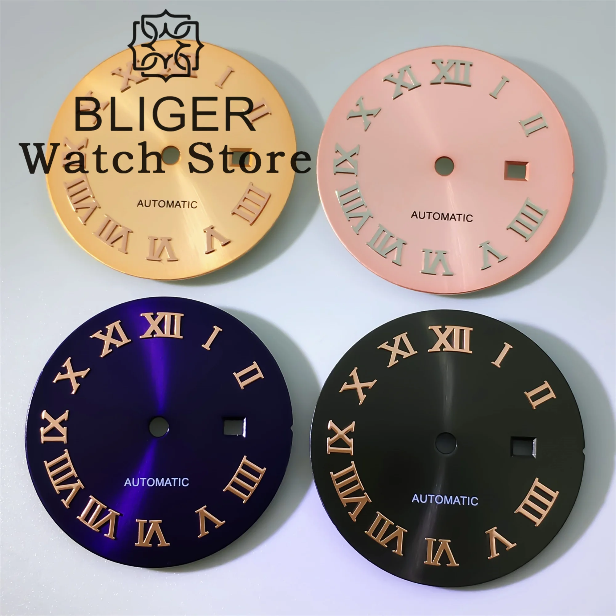 BLIGER 24 5 мм NH05 Циферблат часов Sunburst Золото Розовое золото Фиолетовый розовый Дата