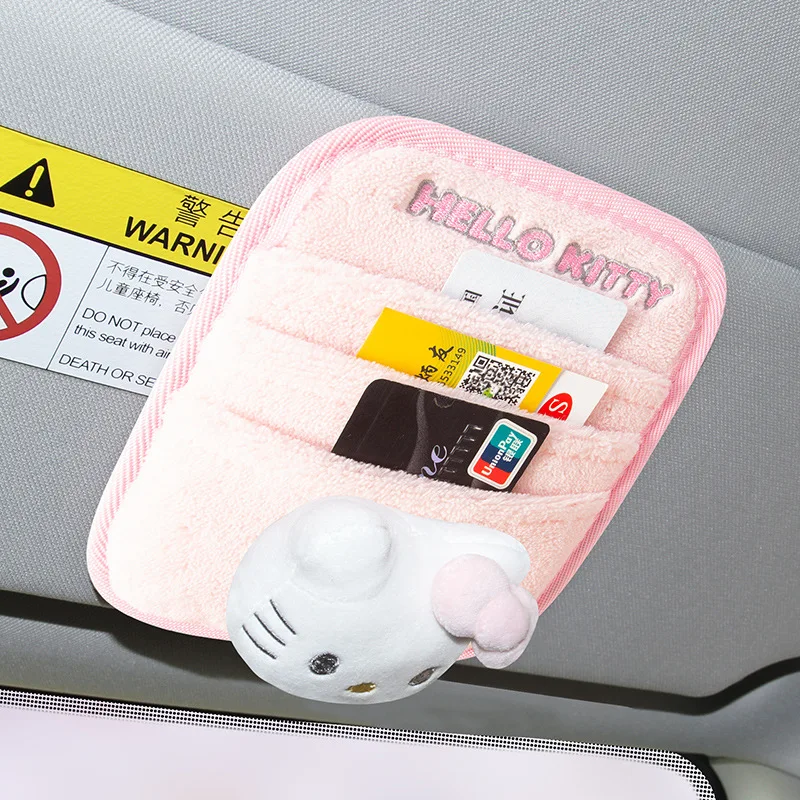 

Kawaii Hello Kitty Car Sun Visor Storage Multi-function Car Card CD Anime KT Cat Plush Storage Bag Card Package Car ID Holder