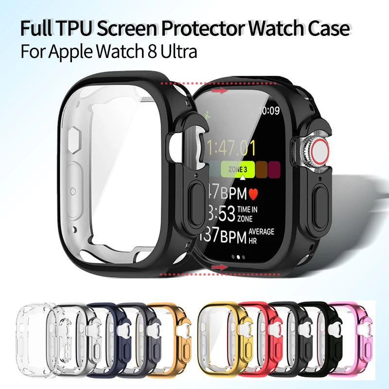 

Full Soft TPU Watch Case Cover for Apple Watch Series 8 49mm All-around Clear Frame Screen Protector Film for IWatch Ultra 8 49m
