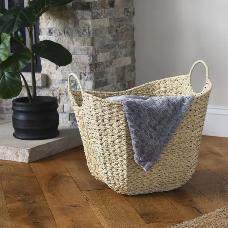 

Elegant Natural Woven Rope Basket Decorative Storage Bin with Handles, Perfect for Home Organizing and Styling.