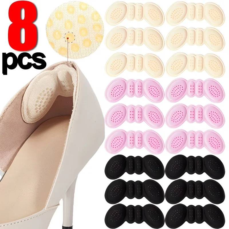 

4pairs High Heel Insoles Butterfly Adjust Size Heel Liner Grips Protector Sticker Heel Pad Foot Care Anti Keep Abreast Heel Pads