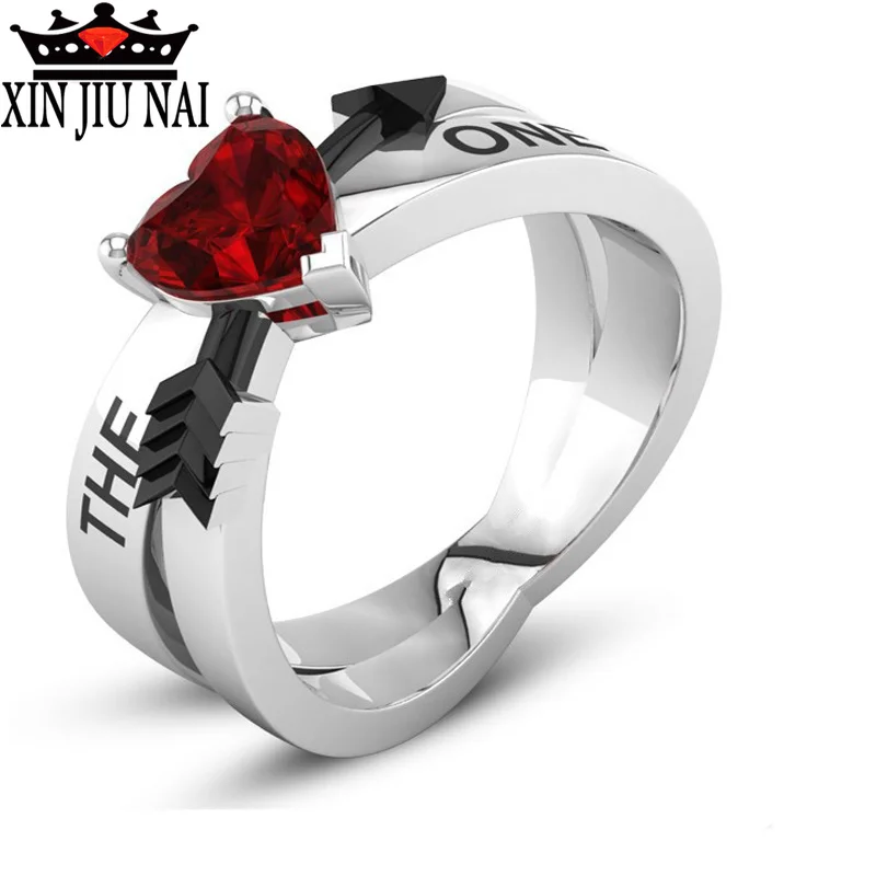 

Wedding Band Rings For Women Cupid Arrow Design Romantic Silver Jewelry Red Heart Stone Ring For Lover Best Valentine's Day gift