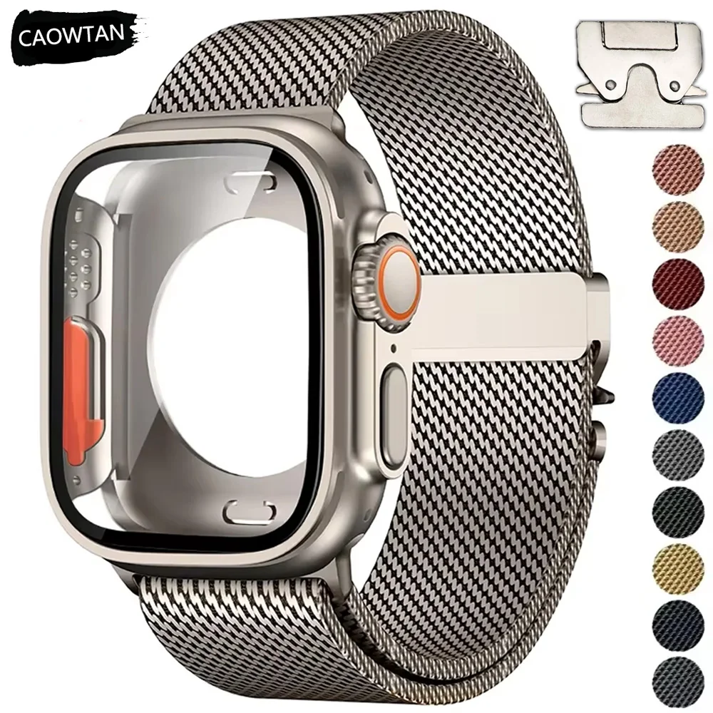 Milanese Starp+Case for Apple Watch Band 46mm 42mm 45mm 44mm 41mm 40mm Upgrade Ultra 2 49mm Iwatch Series 10 9 8 7 6 SE 5 4