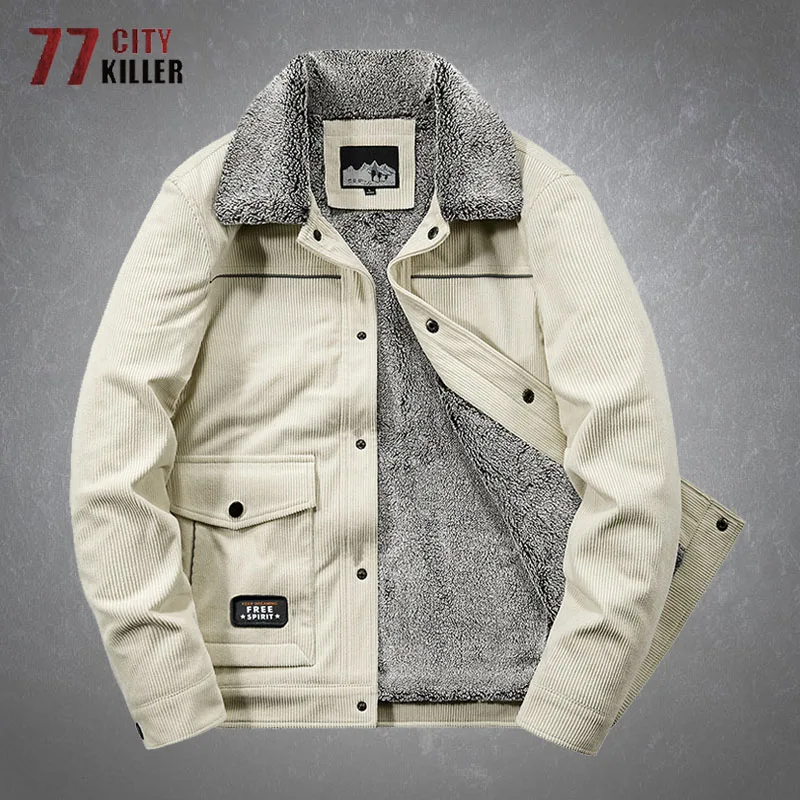 

Winter Corduroy Fleece Jackets Mens Thicken Warm Fur Collar Coats Male Casual Loose Parkas Clothing Size M-4XL Chaquetas Hombre