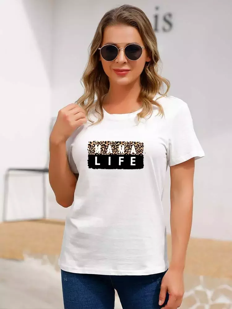 

Women Clothing Mama Mom Mother Leopard Letter Cute Short Sleeve Summer Clothes Print Tshirt Female Tee Top Graphic T-shirt