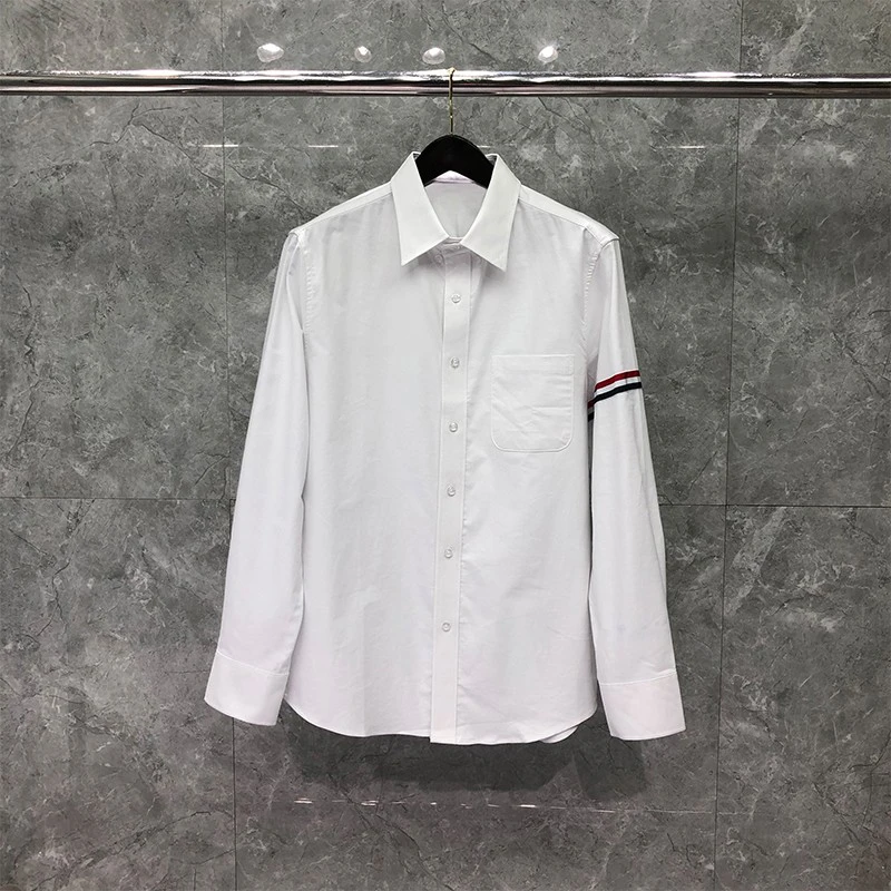 

TB THOM Oxford Shirt Spring Autumn Fashion Brand White Men's Shirt Single Armband Stripe Design Cotton Formal Casual TB Shirt