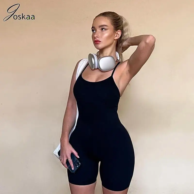 

Joskaa Sexy Spaghetti Strap Backless Playsuit Women Summer 2023 Fashion High Waist Slim Rompers Casual Streetwear Outfits