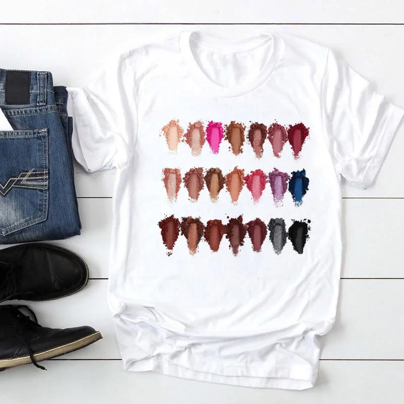

Makeup Color Eyeshadow Women's Fashion Top Women's Casual O-Neck Casual Top Women's T-shirt