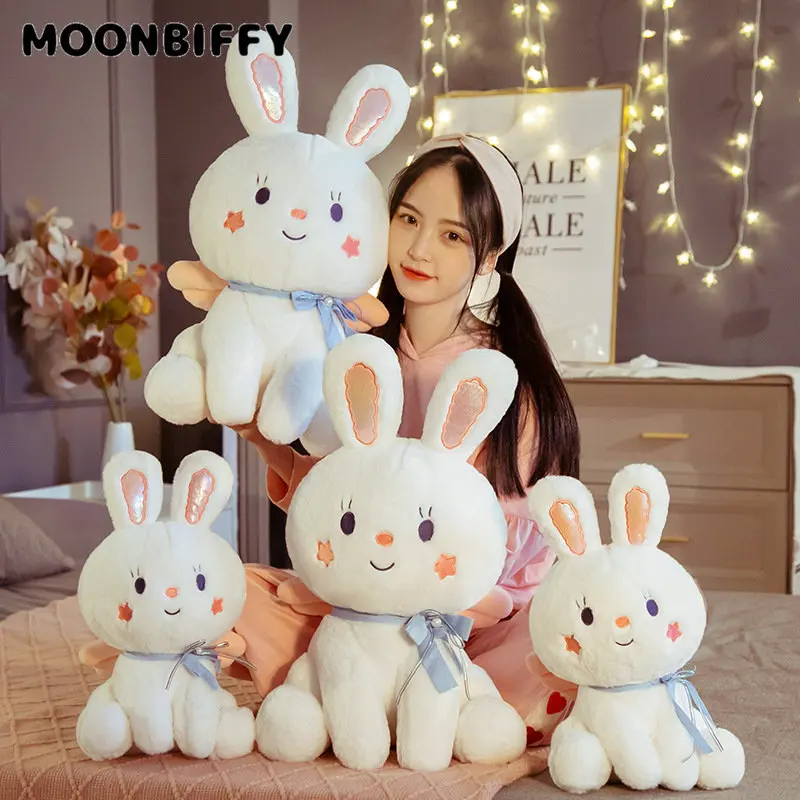 

35/45/55/70CM Kawaii Christmas Decor Gift for Girls Cute Angel Rabbit Plush Toys Stuffed Animal Sitting Rabbit with Wings Pillow