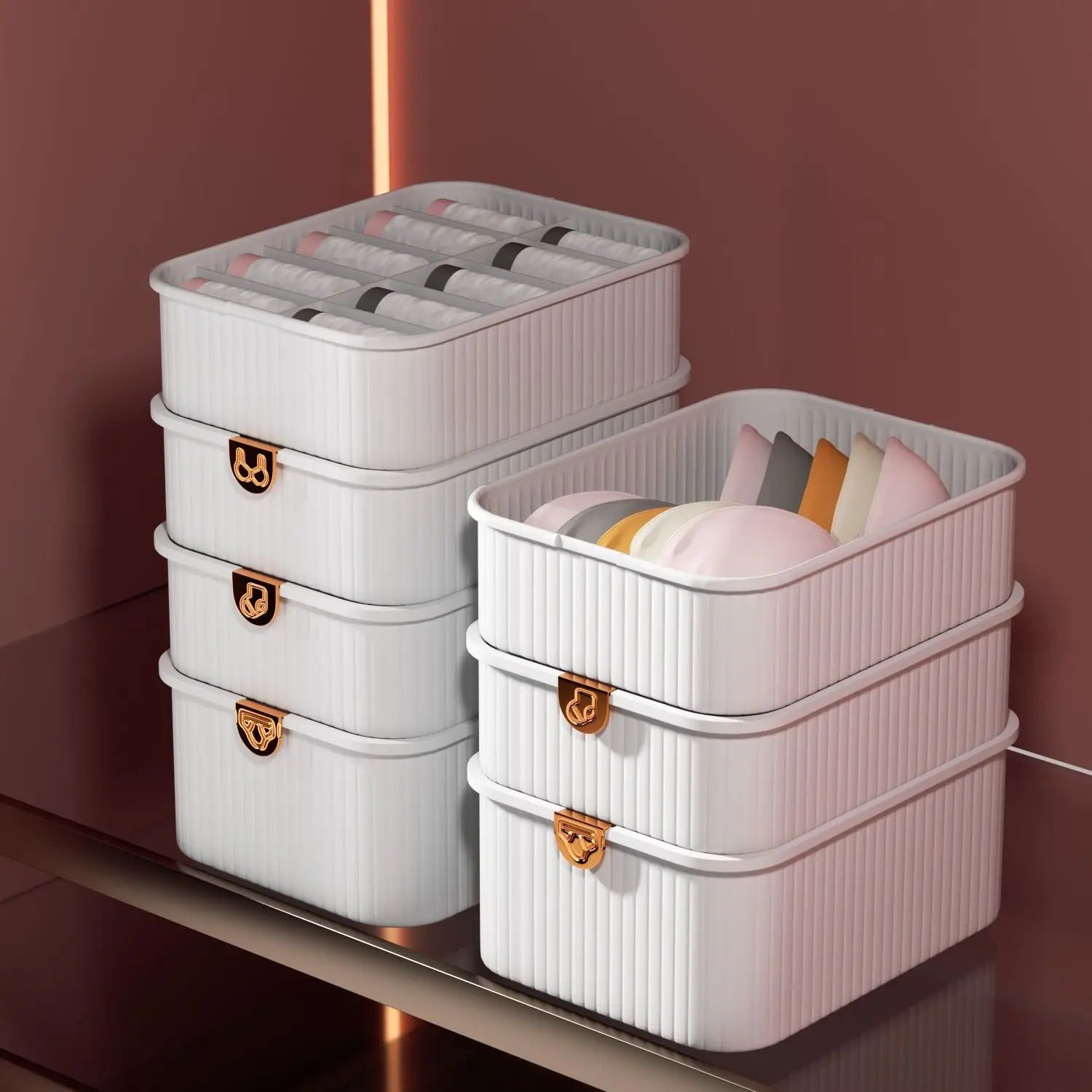 

Household Storage Box for Underwear Socks Panties Mesh Separation Box Compartment Artifact Three-In-One Storage Shorts