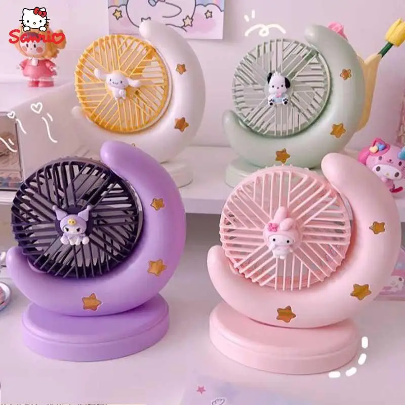 

Kawaii Genuine Sanrio Melody Desktop Fan Cartoon Anime Kuromi Shaking Head Fan Cute Student Cinnamoroll Usb Charging Fan Gift