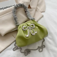 fashion solid color cloud bag metal bow knot decoration handbag elegant pu fabric single shoulder bags party chain bag xa227h