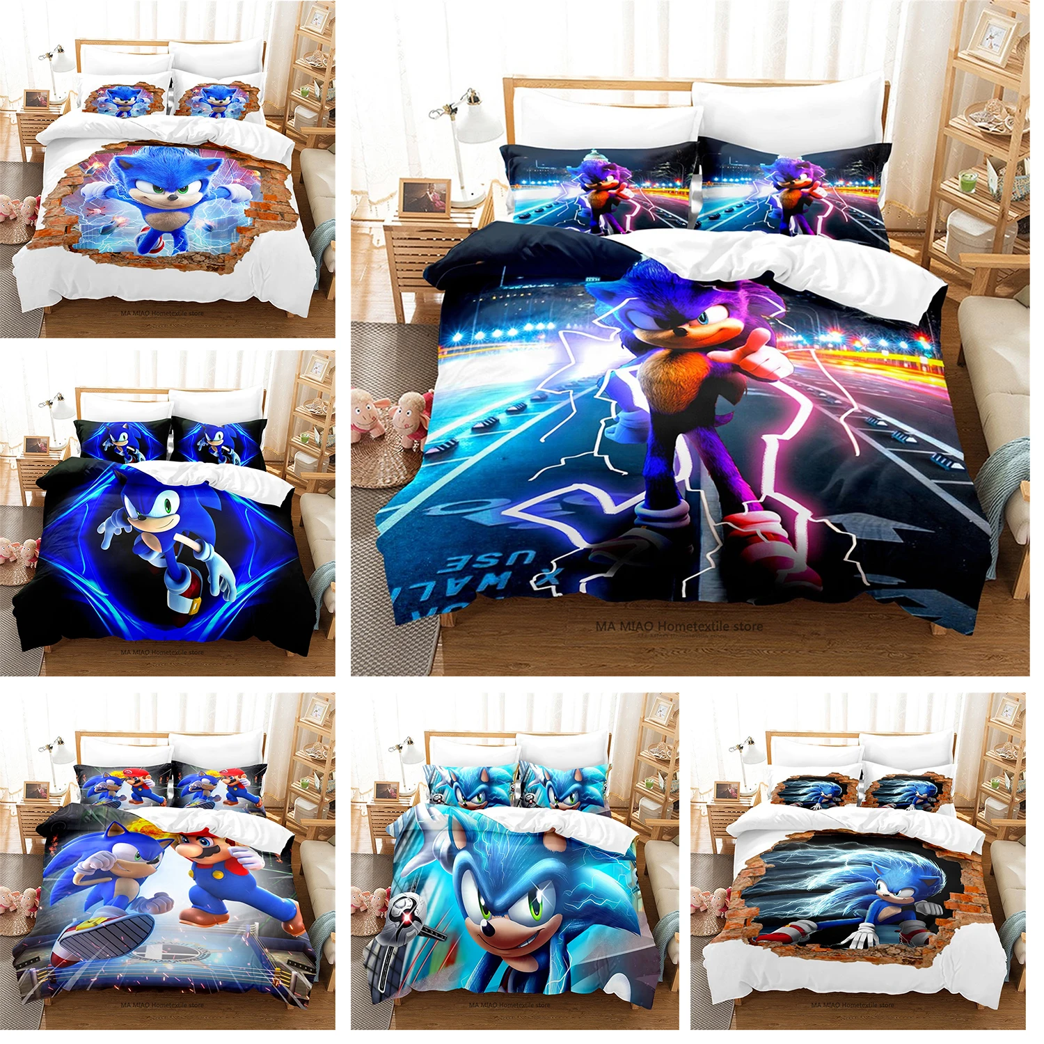 

Kids Blue Cartoon Bedding Set Game Figure Boy Duvet Cover Sets Pillowcases 2/3 Pcs Twin Queen King Single Size Dropshipping Gift