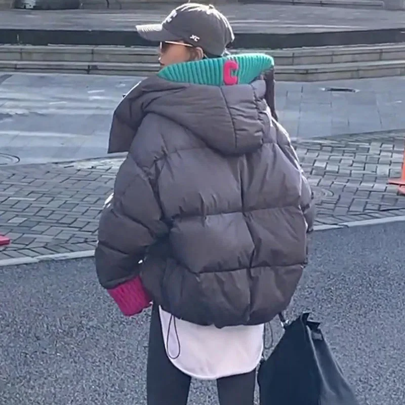 COZOK Fashion Loose Casual Hooded Down Jacket Women's Korean Version 2022 Cute Wind Winter Coats Warm Harajuku Y2K Jacket Women