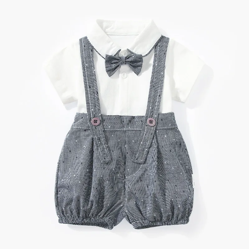 

Boys' gentleman suit 2022 summer new baby suspenders handsome short sleeve romper suspenders