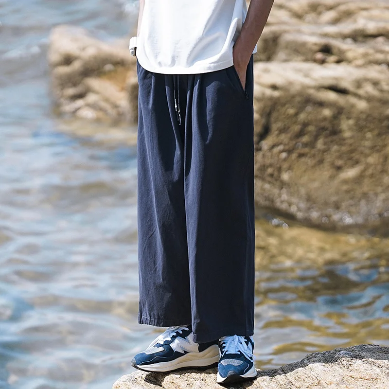 

Summer 3 Color Cotton Casual Pants Men Fashion Wide Leg Pants Men Japanese Streetwear Hip Hop Loose Straight Pants Mens Trousers