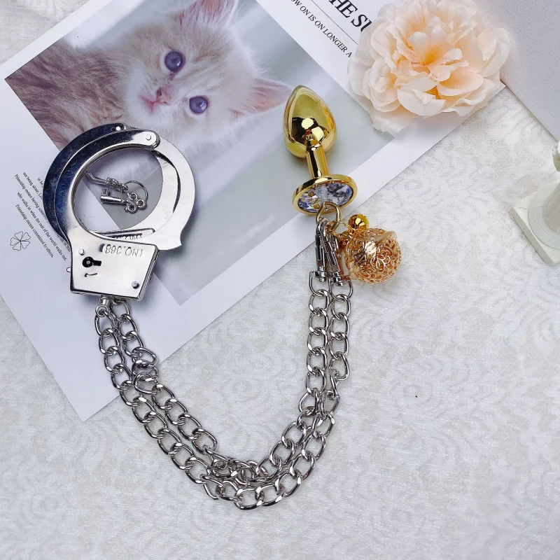 FunSMButt Plug Back Court Bell Зажим для сосков Цепь перетаскивания Наручники Анальный