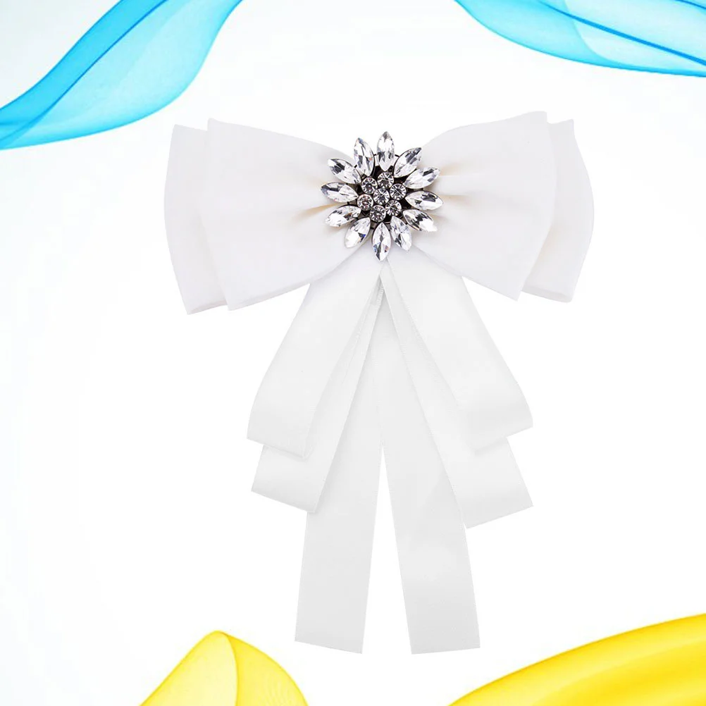 

1Pc Bowknot Brooch Shirt Bow Tie Rhinestone Corsage Decorative Breastpin Clothes Pin (White)