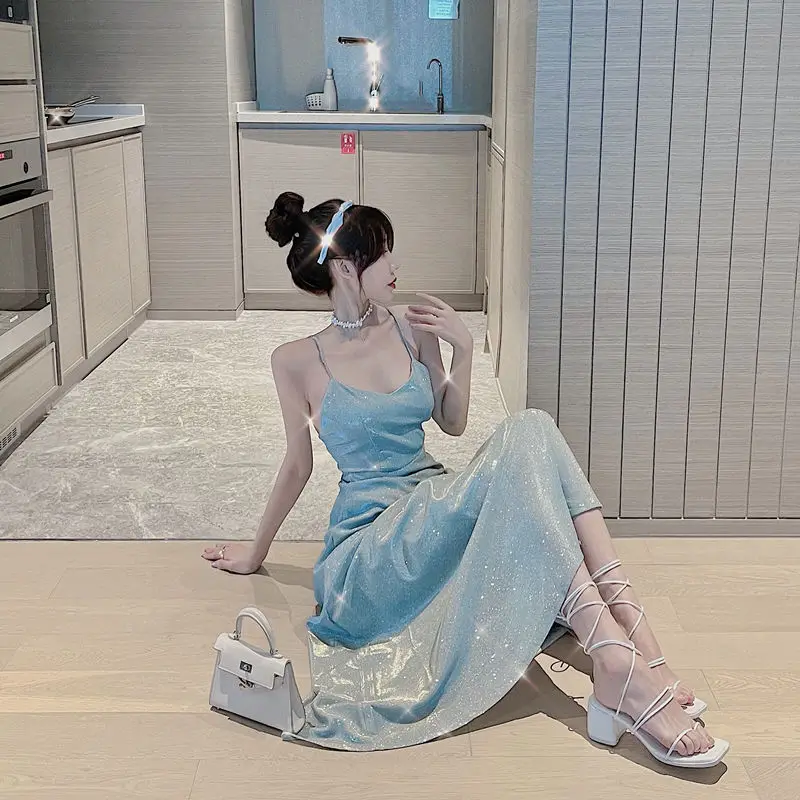 

Женское длинное платье с V-образным вырезом, без рукавов