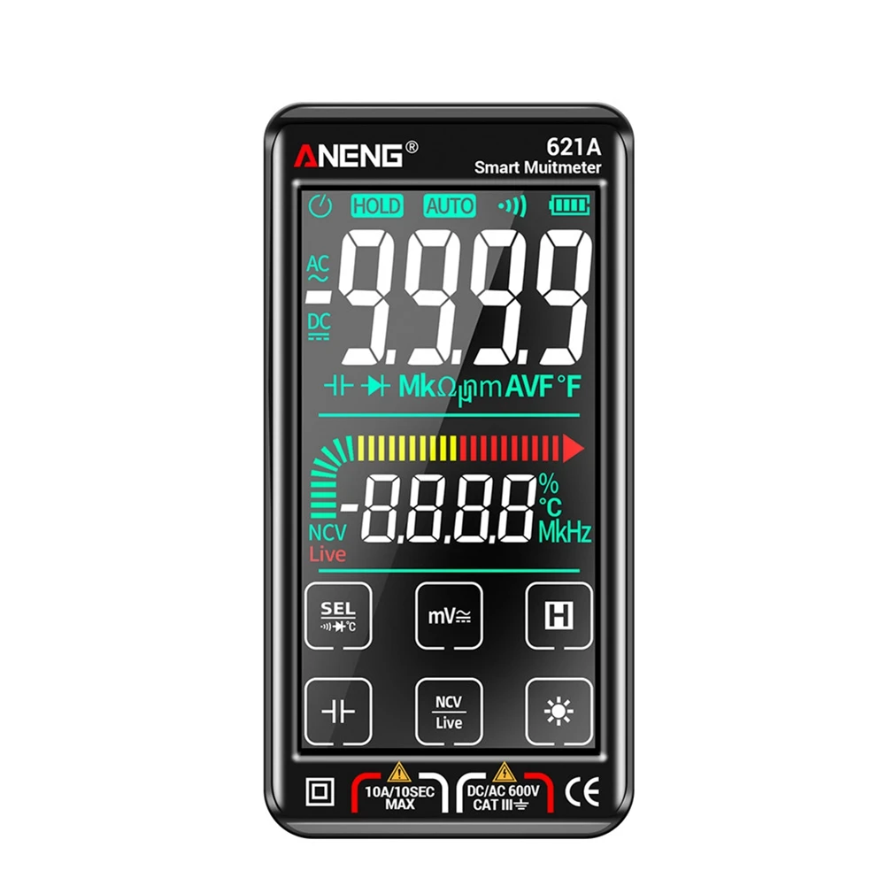 

ANENG 621A Touch Screen Intelligent Digital Multimeter 9999 Counts Auto Range Rechargeable NCV Universal Meter Ammeter(Black)