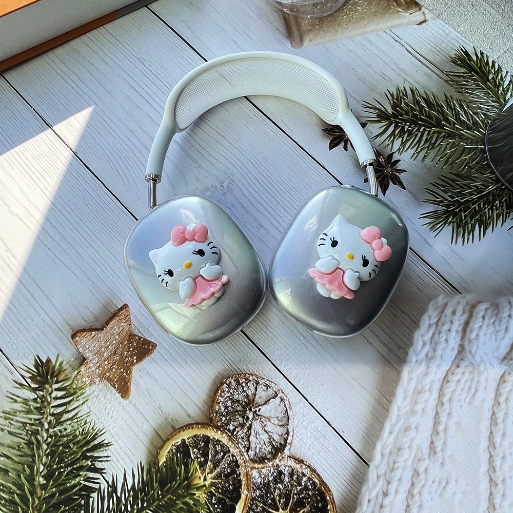 Прозрачный чехол для наушников Apple Airpods Max защитный 3D Hello Kitty мультяшная гарнитура