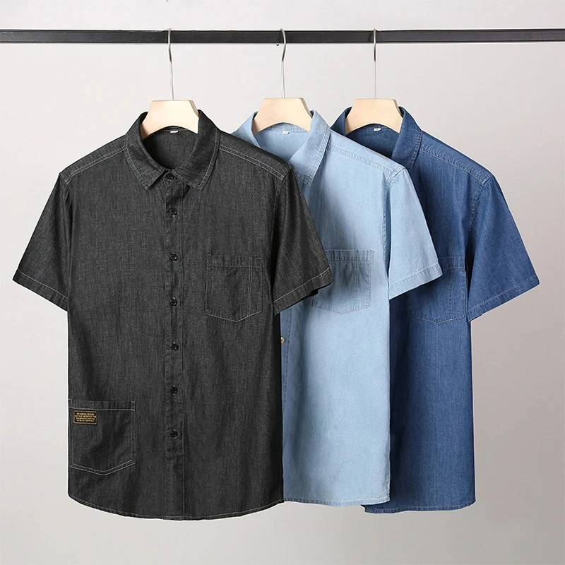 

Men's Denim Short Sleeve Shirt XL 7XL 8XL 2023 summer thin section Casual Fashion Regular Fit Denim Half Sleeve Inch Shirt Men