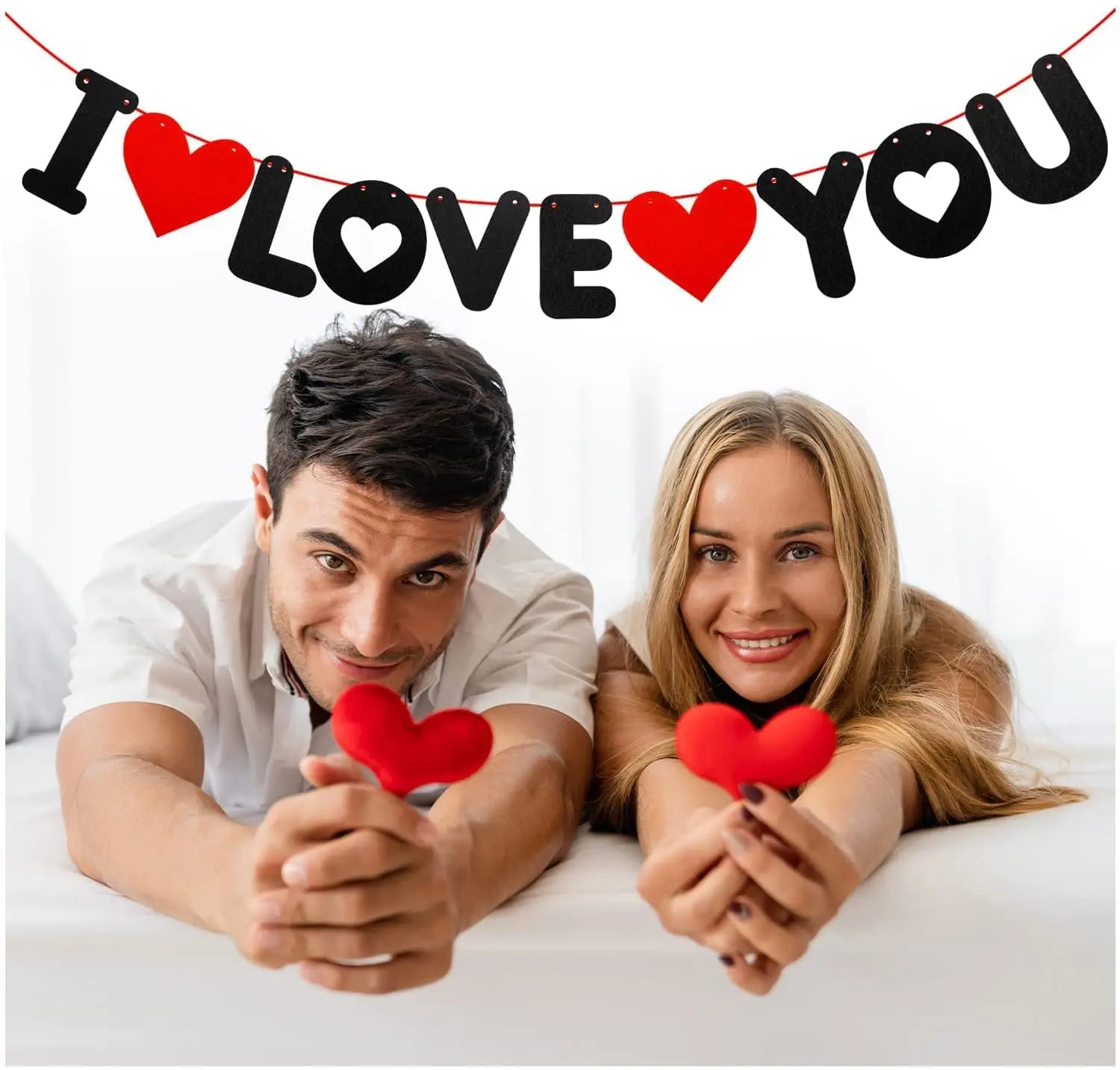 

Valentines I Love You Banner Happy Valentines Day Party Decorations Wedding Birthday Courtship Bridal Anniversary Banner