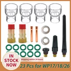 Комплект газовых линз TIG Короткие, 23 шт., Цанга TIG #12, Pyrex, комплект газовых линз TIG, глиноземные сопла для DB SR WP 171826, аксессуары для сварки TIG