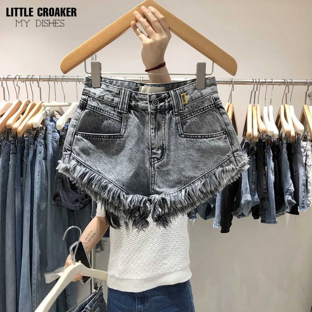 

High Waist Denim Shorts Women Summer 2022 New Korean Fashion Mini Loose Jeans Burrs Sexy Wide-leg Pants Stylish Denim Short