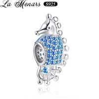 la menars 925 sterling silver dream ocean series charms animal hippocampus beads original diy bracelet making