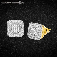 chenzhon stud earrings 2020 fashion design 925 sterling silver jewelry paved zircon for men bijoux silver gift box