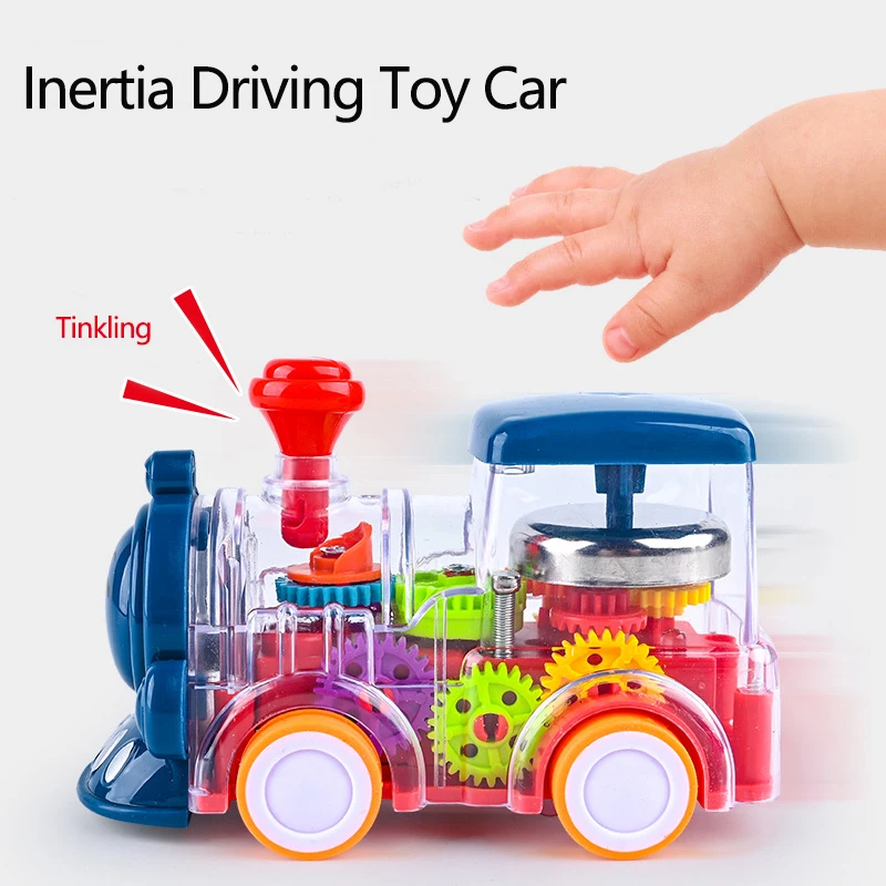 

Inertia Driving Force Classical Train Toy Light Up Locomotive Model Electric Transparent Visible Gears Car Boys Birthday Gift