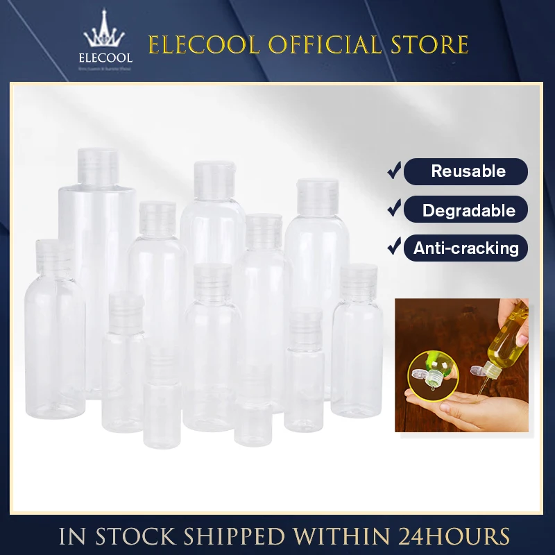 

5ml - 100ml Plastic PET Clear Flip Lid Lotion Bottles Cosmetic Shampoo Sample Containers Travel Liquid Refillable Vials