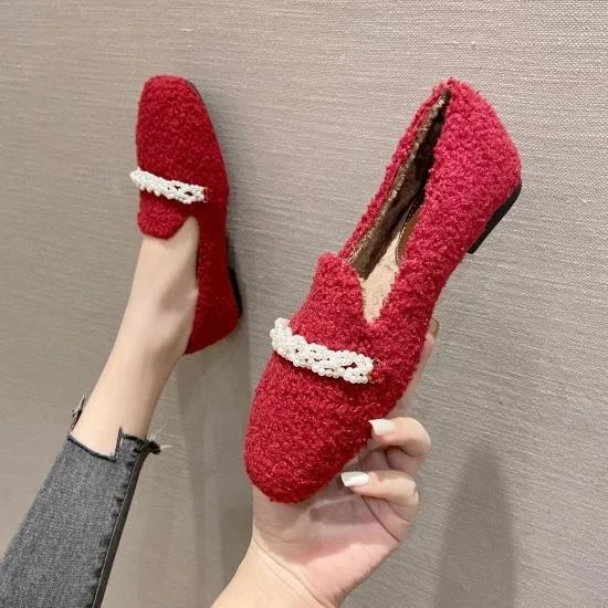 

Детская плюшевая обувь на осень и зиму, новинка 2021, красная плюшевая обувь на плоской подошве Lefu из хлопка, женская обувь с универсальным рукавом Lefu