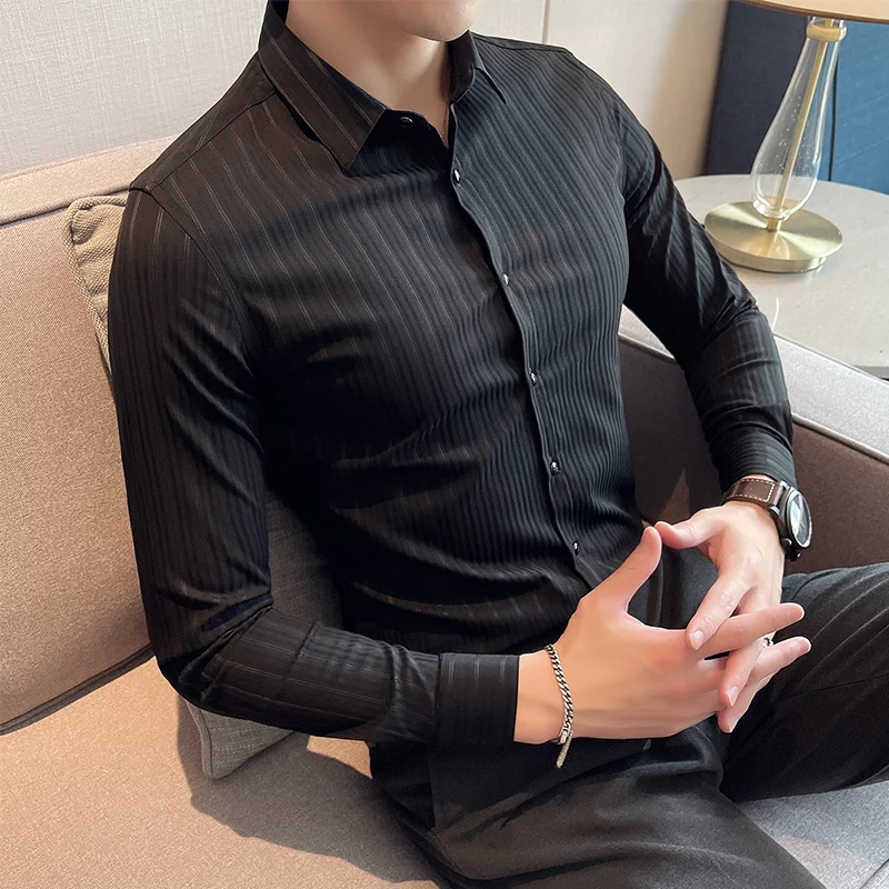 Korean Fashion Business Silm Fit Shirts Casual Button Down Tactical Shirts Y53