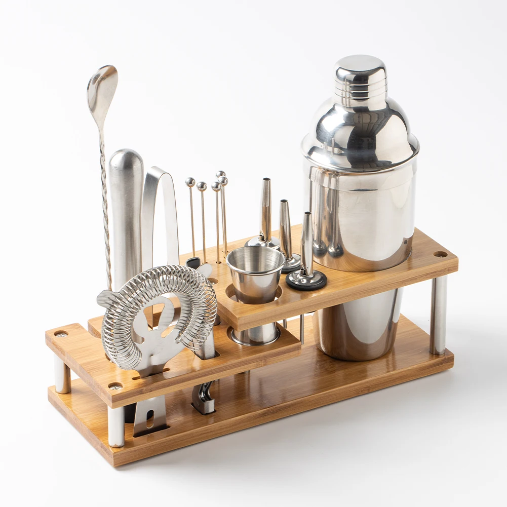 

16pcs Stainless Steel Cocktail Shaker Bartender Kit Cocktail Wine Drink Mixer Set With Wood Stand Bartender Barware Tools