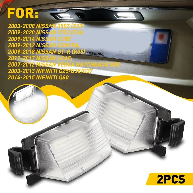 

2PCS LED License Plate Light For 350Z 370Z GT-R Versa Cube Leaf & Infiniti G25 G35 G37 Q40 Q60 Tag Lamp Assembly