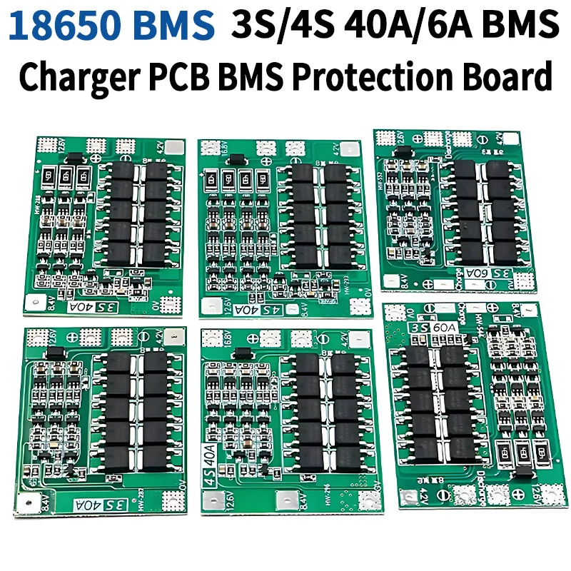 Защитная плата зарядного устройства литий-ионной батареи 3S 4S 40A 60A 18650 BMS для