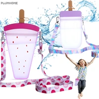 2 pcs creative popsicle water bottle with straw cute ice cream watermelon shape anti fall portable popsicle cup kids water
