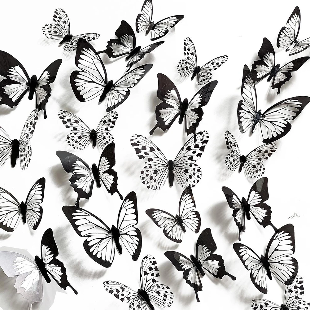 

12/24pcs Wall Stickers Sticker Bedroom 3D Butterfly Accessories Black Wedding Decoration Living Room Home Decor