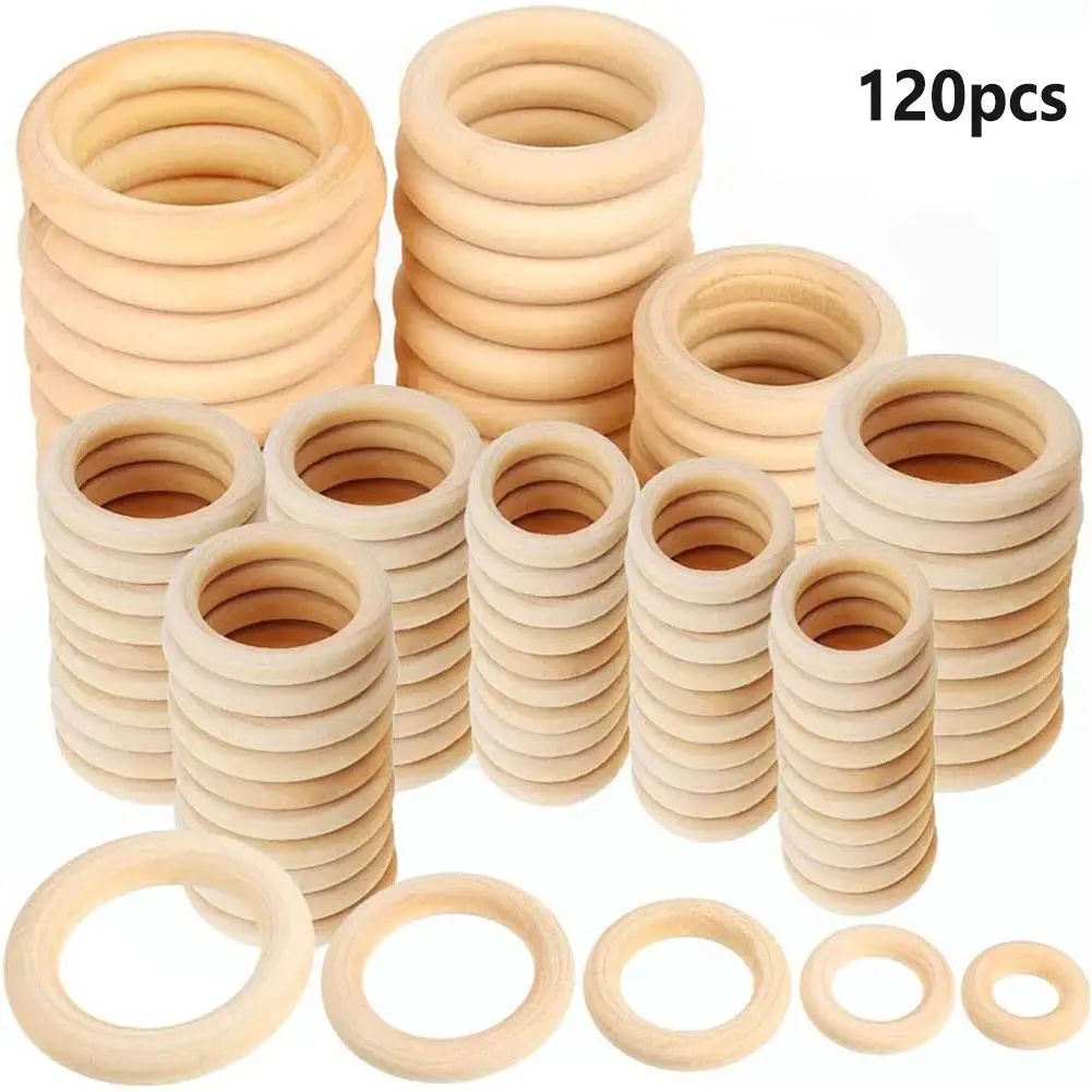 

NEW 120pcs 5 Sizes Natural Wood Rings Unfinished Smooth Wood Circles For Ring Pendant Connectors Jewelry Making