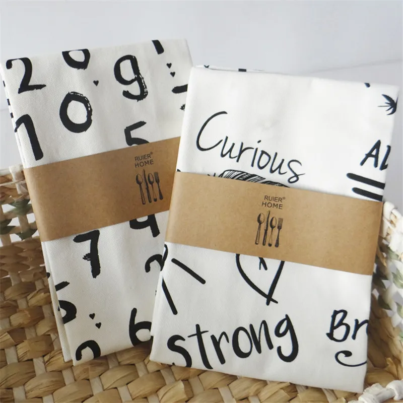 

1Pc 40x60cm Home Kitchen Napkin Letter Printed Towel Baking Gourmet Food Background Cloth Cotton Fabric Table Placemat