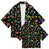 japanese kimono traditional mushroom print cardigan asian clothing harajuku samurai yukata mens shirts hip hop streetwear 2022
