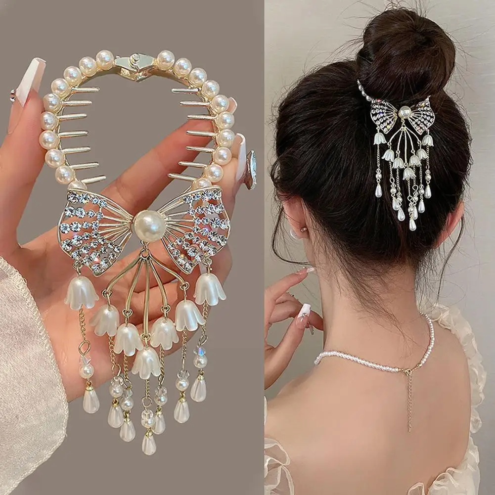 

Retro Bell Orchid Flower Fringe Ponytail Hair Clip Accessories Clip Female Elegant Hair Korean Card Grip Hair Coiffure Girl M2C9