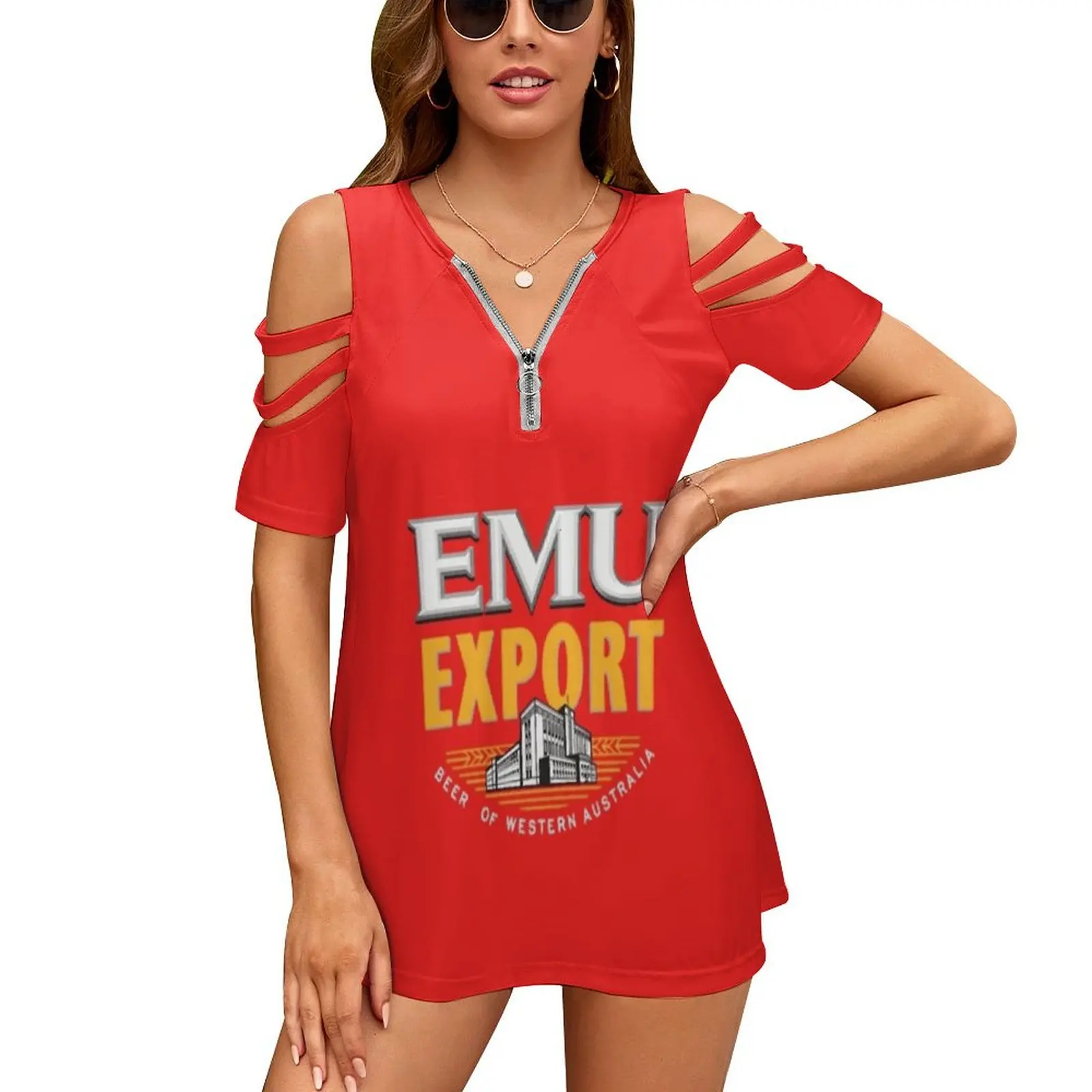 

Original Emu Export Women'S T-Shirt New Fashion Printed Zipper V-Neck Short Sleeve T Shirts Casual Plus Size Emu Export Emu