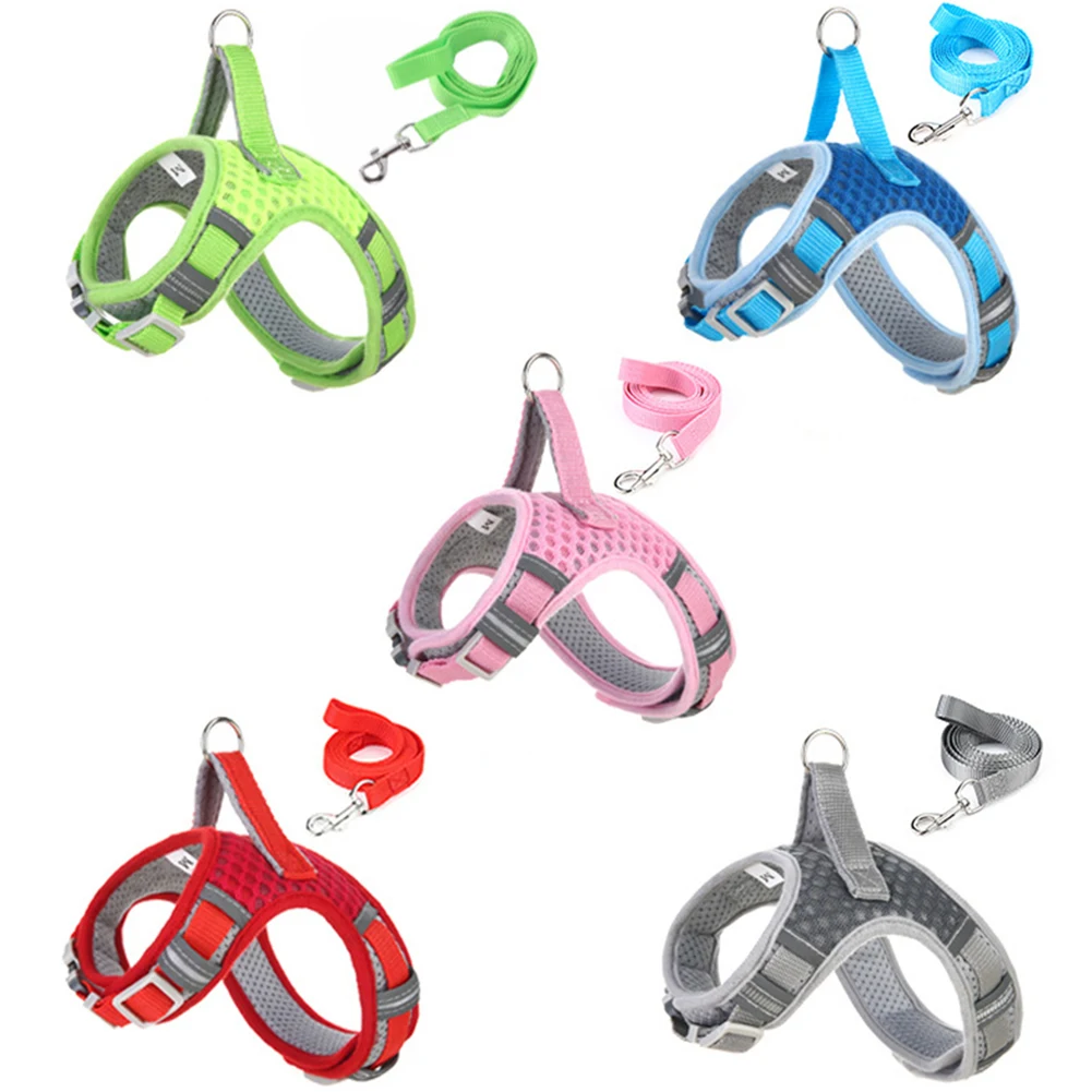 

Дышащий жилет для щенков, нагрудный ремень для домашних животных, поводок для прогулок и бега для кошек и собак, Светоотражающий Поводок для...