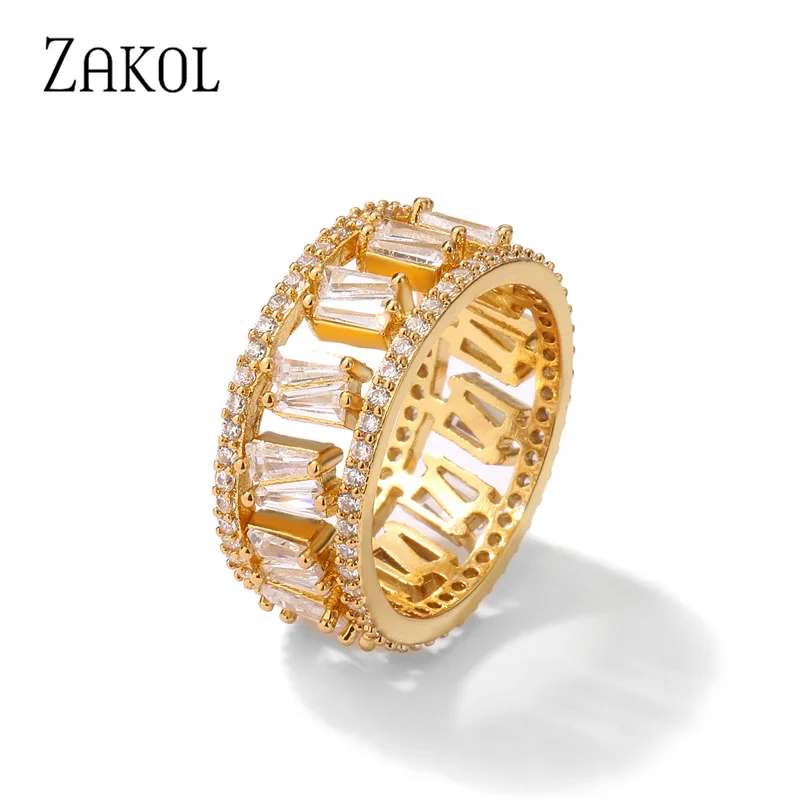 

ZAKOL New Trapezoid Zircon Finger Rings for Women Luxury T Shape Stone Gold Color Ring Fashion Engagement Anniversary Jewelry
