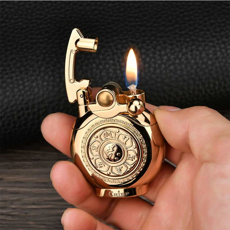 

Classic Rocker Kerosene Lighter Metal Windproof Open Fire Lighter Cigar Moxibustion Barbecue Igniter Men's Smoking Accessories