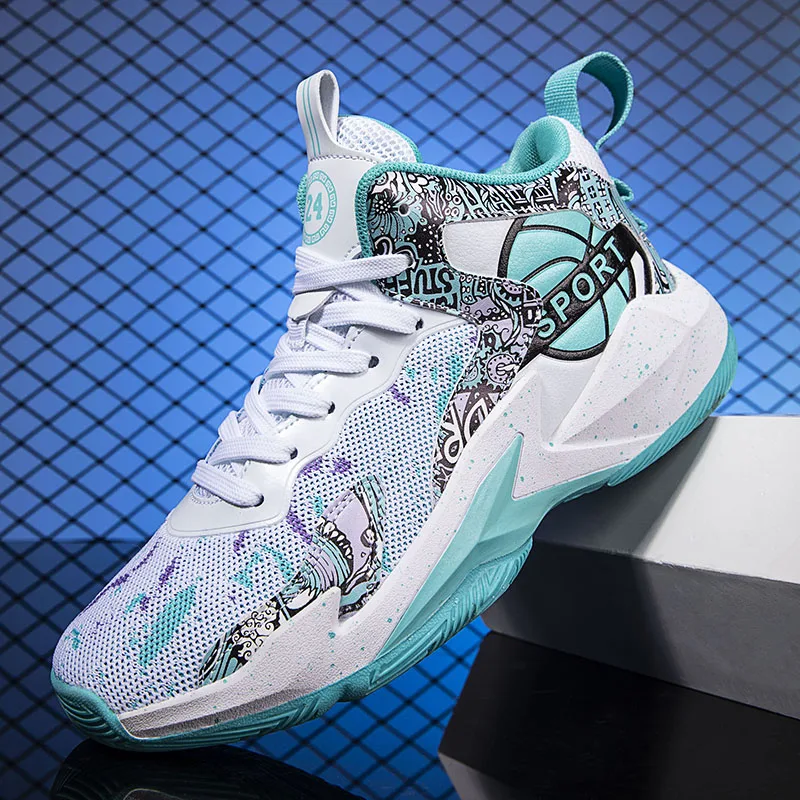 

New Cool Basketball Shoes For Kids Boy Breathable Teenage Sport Shoes High Top Designer Shoes Kids Brand Boys School Shoes