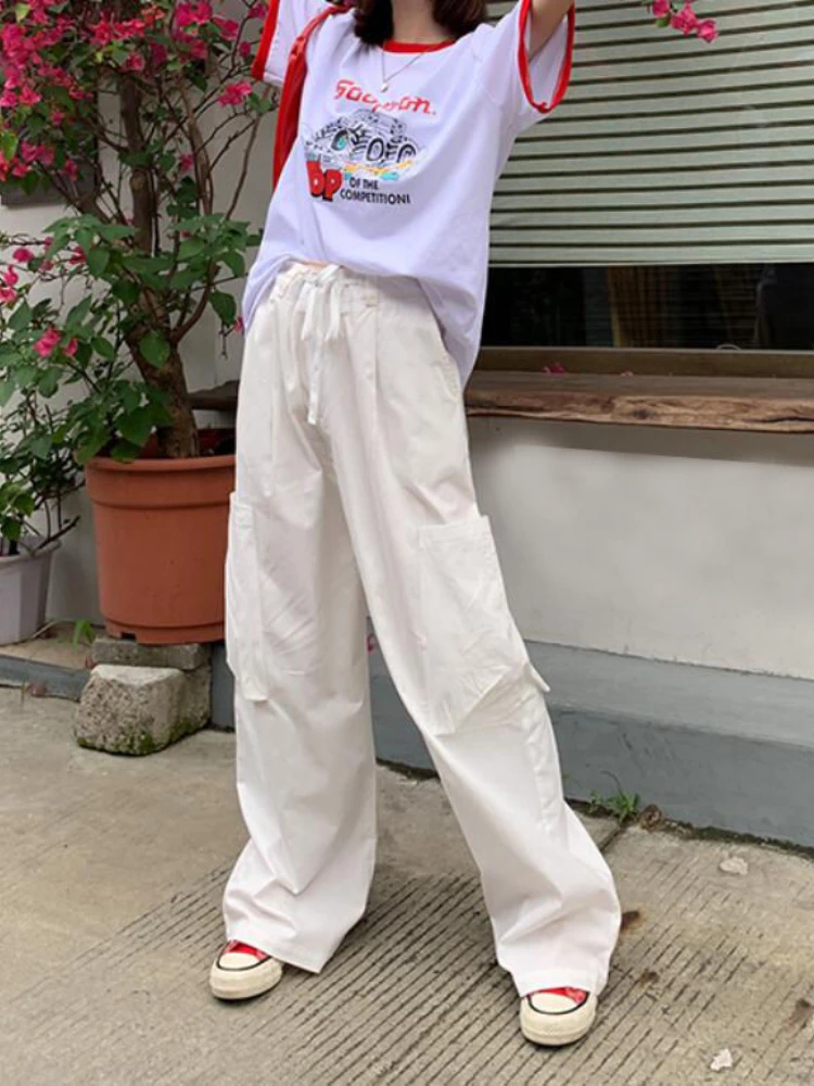 HOUZHOU Gothic Punk Parachute Pants Women Y2K Harajuku Techwear Pockets White Cargo Trousers Female Jogging Sweatpants Grunge